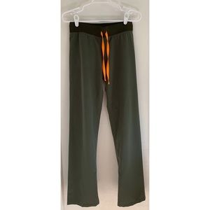 Figs Olive Green Scrub Pants with Orange Drawstring